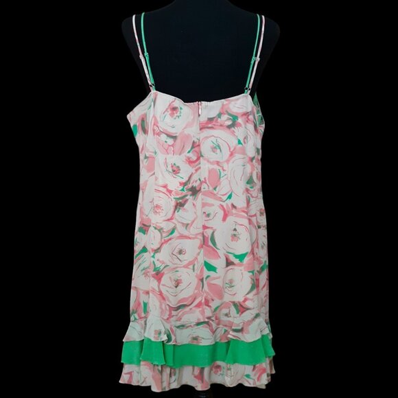 Kenzie Y2K Vintage All Silk Floral Lace Strappy Babydoll Dress Tiered Ruffles 14 - Picture 2 of 10